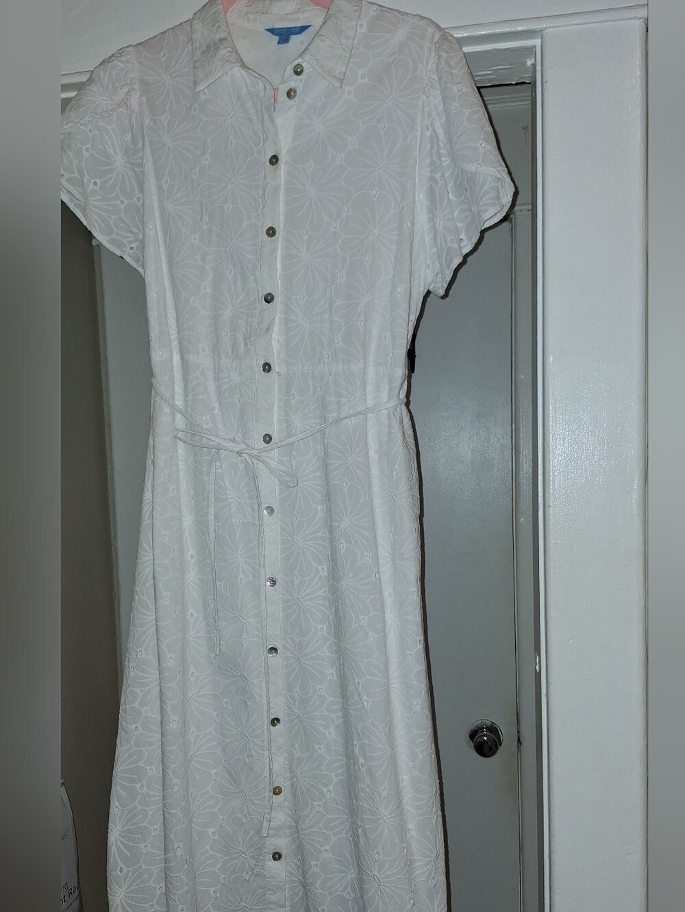 Draper James White Floral Eyelet Button-Front Midi Dress